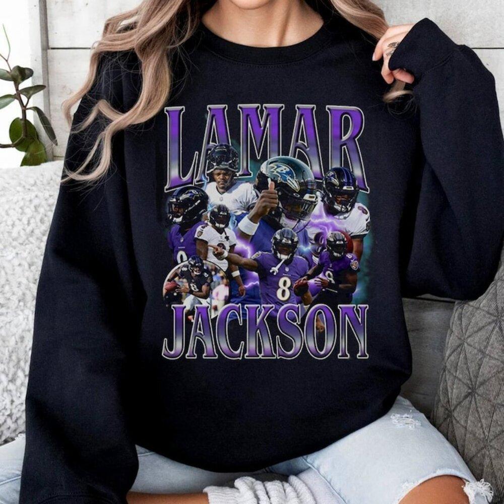 Lamar Jackson 90S Graphic Sweatshirt Retro Football Team Cozy Gift 17